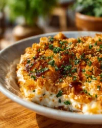 Delicious Million Dollar Chicken Casserole topped with cheese and herbs