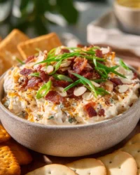 Delicious Neiman Marcus Dip served in a bowl with crackers.