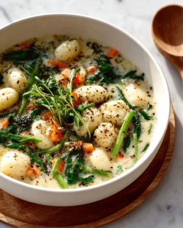 Bowl of Olive Garden Chicken Gnocchi Soup with fresh herbs