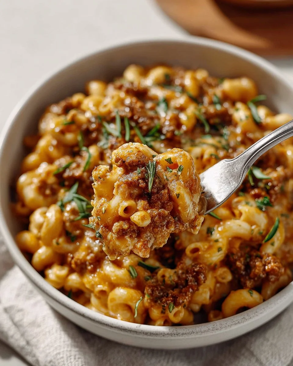 One-Pot Chili Mac dish with pasta and chili sauce