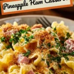 Homemade Pineapple Ham Casserole dish served in a baking dish