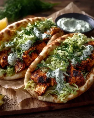 Delicious sheet pan chicken pitas served with fresh toppings