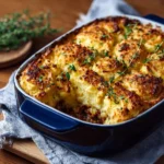 Delicious homemade Shepherd's Pie served in a rustic dish