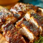 Deliciously grilled ribs with barbecue sauce on a platter.