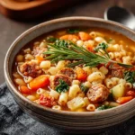 Bowl of traditional pasta and beans, a comforting Italian dish