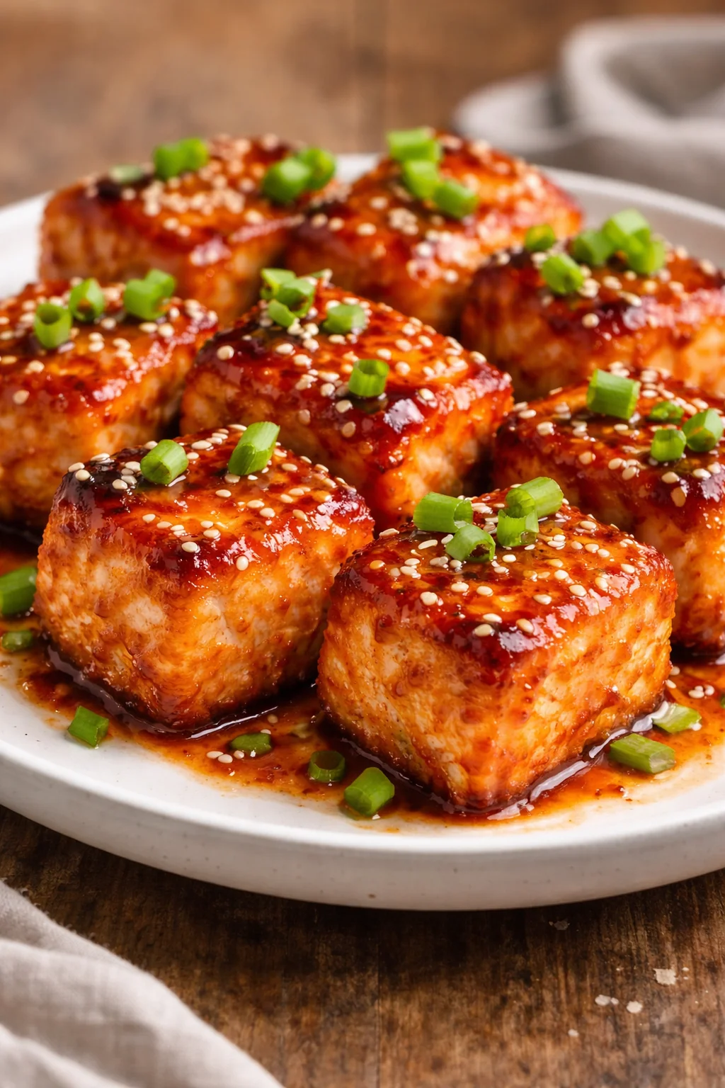 Delicious Bang Bang Salmon Bites served with dipping sauce