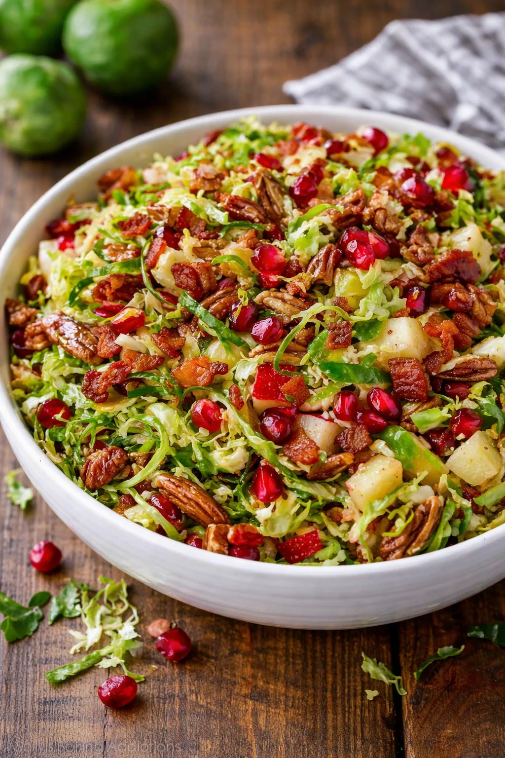 Brussels sprouts salad with pomegranate and nuts - a healthy dish