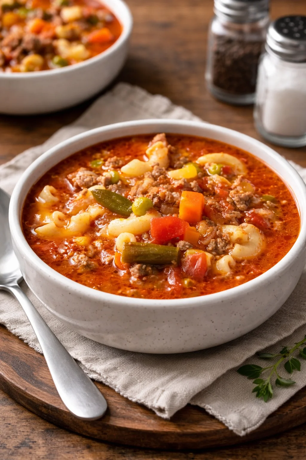 A bowl of Busy Day Soup, a quick and easy recipe for a hectic schedule.