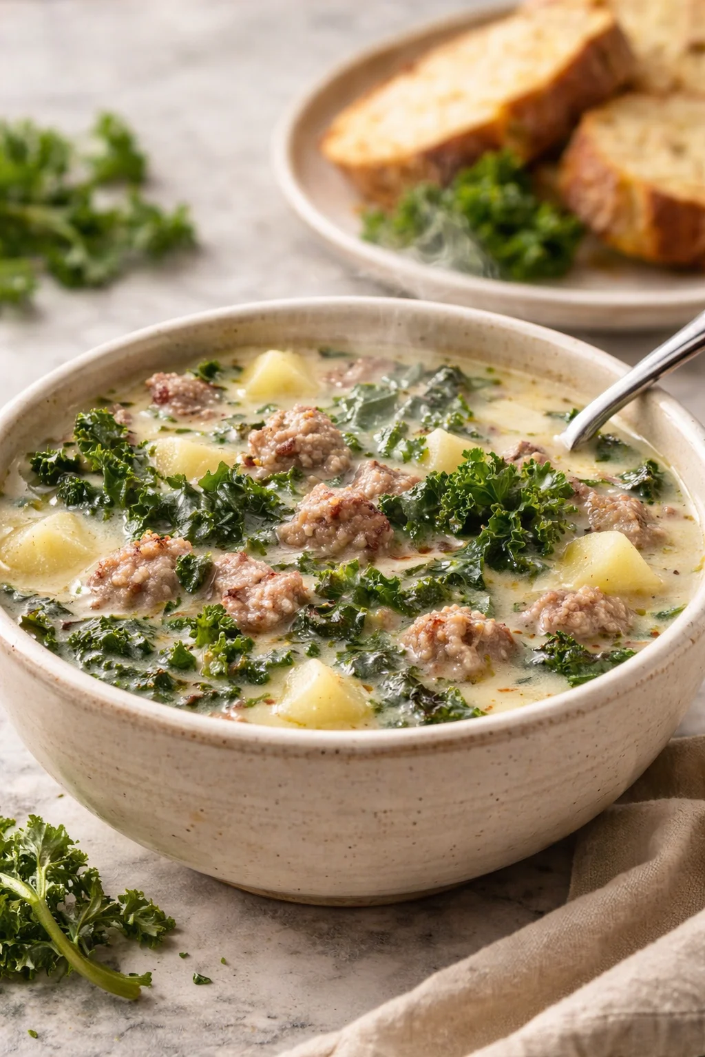Cozy Crockpot Sausage Soup with kale and potatoes