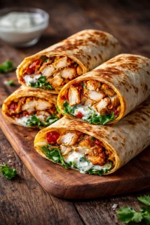 Crispy air fryer chicken and mozzarella wraps ready to enjoy