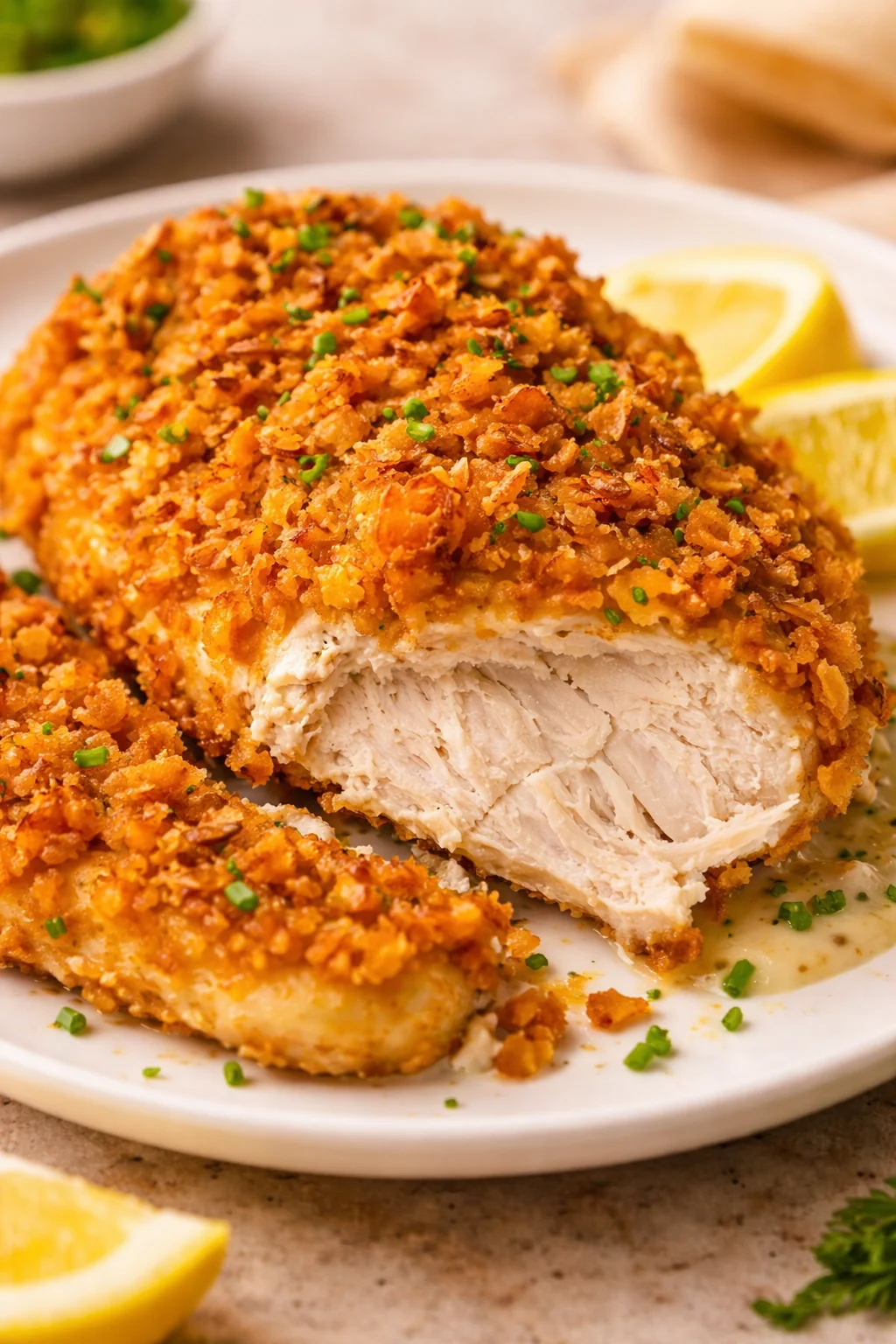 Crispy sour cream and onion chicken recipe served on a plate