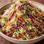 Bowl of Crunchy Asian Cabbage Slaw with vibrant vegetables and dressing
