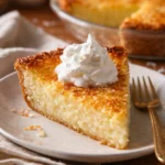 Delicious easy coconut rum pie slice with a creamy coconut filling