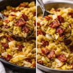 Delicious plate of easy fried cabbage, cooked to perfection.