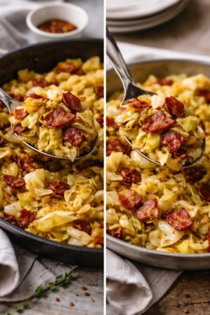 Delicious plate of easy fried cabbage, cooked to perfection.