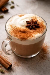Homemade chai latte made with spices and tea in a cozy setting