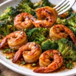 Delicious plate of Honey Garlic Butter Shrimp garnished with herbs