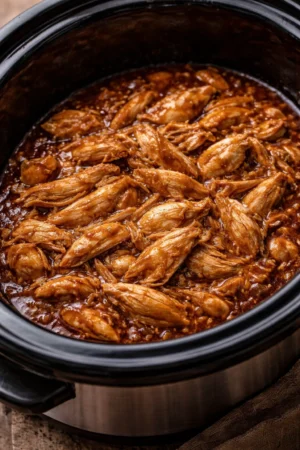 Honey garlic slow cooker chicken thighs served with steamed vegetables