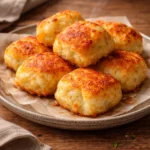 Delicious leftover mashed potato cheese puffs served on a plate.