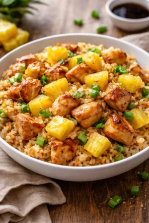 Delicious Pineapple Chicken Stir-Fry with vibrant vegetables and juicy pineapple