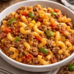 Simple Mexican Goulash with Ground Beef served in a bowl