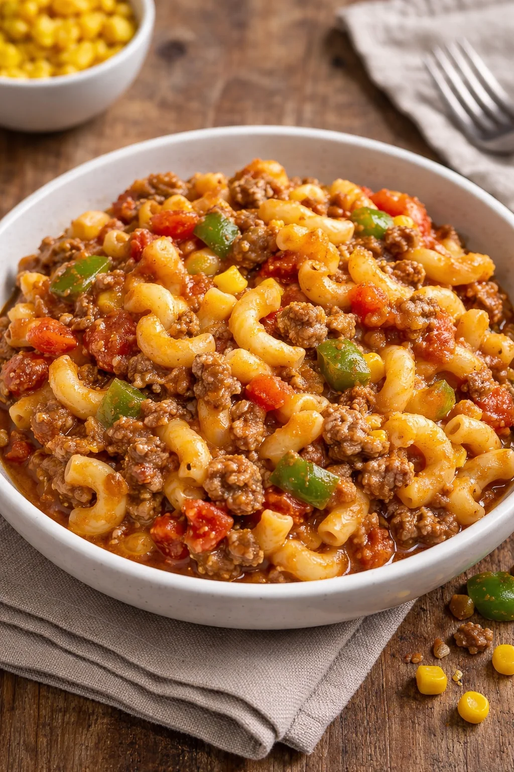 Simple Mexican Goulash with Ground Beef served in a bowl