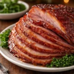 Slow Cooker Amish Christmas Ham dish ready for serving at holiday dinner