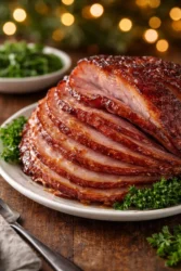 Slow Cooker Amish Christmas Ham dish ready for serving at holiday dinner