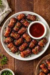 Slow cooker bacon wrapped lil' smokies ready to serve as a tasty appetizer