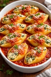Stuffed pasta shells filled with ricotta and spinach ready to serve.