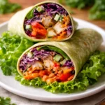 Thai Peanut Chicken Wraps with fresh veggies and savory peanut sauce