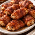 Delicious Bacon Wrapped Chicken Bites served on a platter for a party appetizer