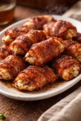 Delicious Bacon Wrapped Chicken Bites served on a platter for a party appetizer