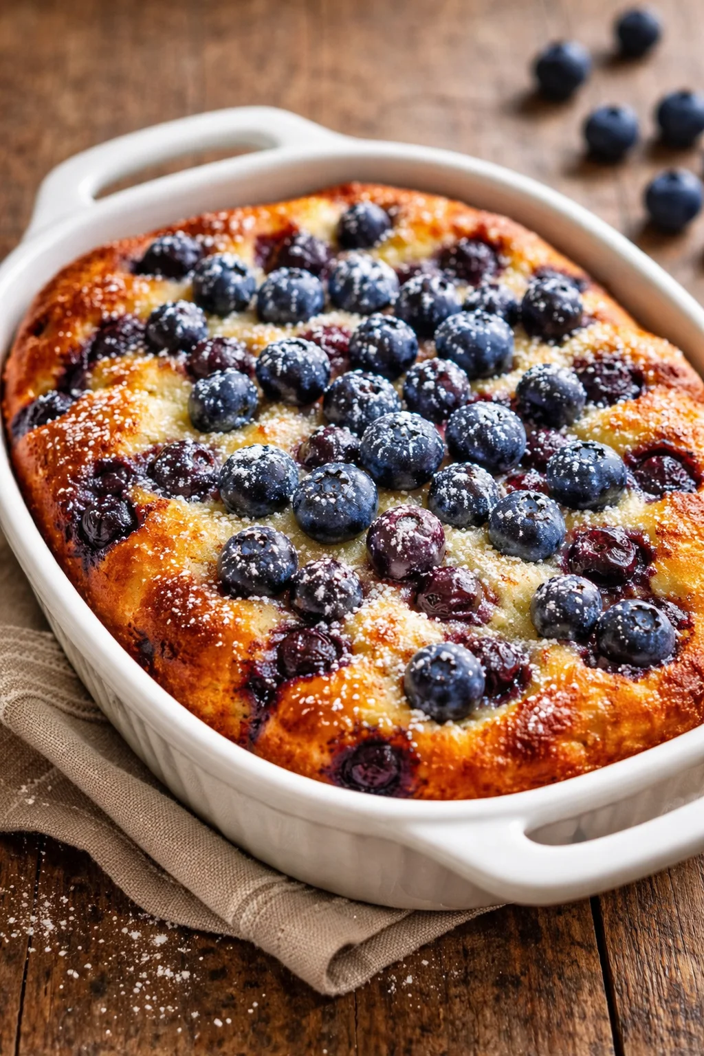 Delicious blueberry buttermilk pancake casserole served warm for breakfast