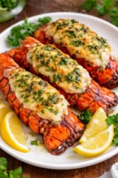 Delicious buttery lobster tails ready to serve for a gourmet meal.
