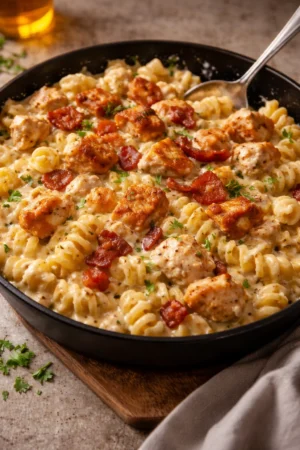Creamy Chicken Bacon Ranch Pasta served in a bowl