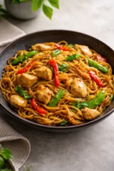 Delicious Chicken Lo Mein with tender chicken and colorful vegetables