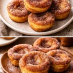Cinnamon Sugar French Toast Muffins on a plate, dusted with cinnamon sugar