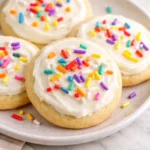 Creamy dreamy frosting on freshly baked sugar cookies