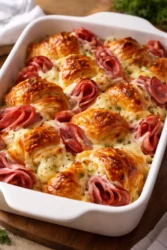 Delicious homemade croissant bake served warm with a golden crust