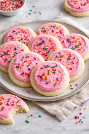 Delicious frosted sugar cookies decorated with colorful icing.