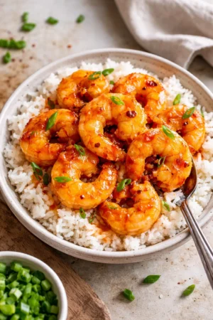 Delicious Honey Garlic Shrimp served with vegetables on a plate