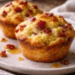 Delicious Maple Bacon Pancake Muffins served on a plate.