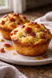 Delicious Maple Bacon Pancake Muffins served on a plate.