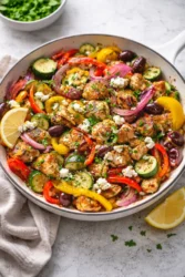 Savory Mediterranean Chicken Stir Fry with fresh vegetables and herbs