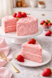 Delicious homemade strawberry cake with fresh strawberries and whipped cream
