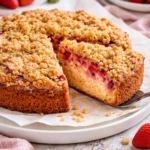 Delicious Strawberry Crumble Cake with fresh strawberries and crumble topping