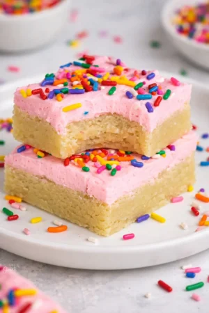 Delicious homemade sugar cookie bars with colorful sprinkles on top