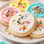Colorful sugar cookie frosting on decorated cookies
