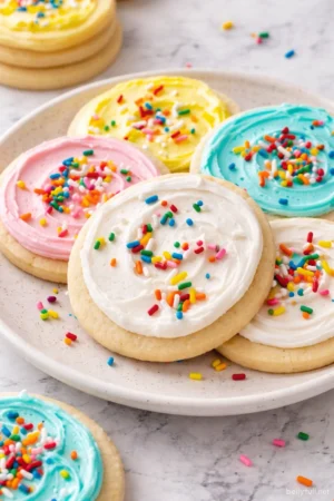 Colorful sugar cookie frosting on decorated cookies